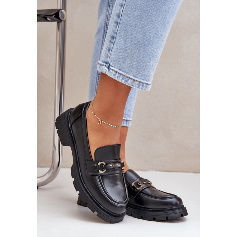 Mocasines de mujer clásicos con cuero ecológico negro 2