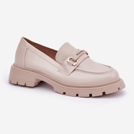 Mocasines de mujer clásicos con beige de cuero ecológico con adorno 4