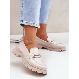 Mocasines de mujer clásicos con beige de cuero ecológico con adorno 3