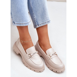 Mocasines de mujer clásicos con beige de cuero ecológico con adorno 7