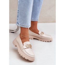 Mocasines de mujer con detalle dorado beige 2