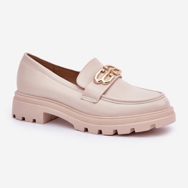 Mocasines de mujer con detalle dorado beige 4