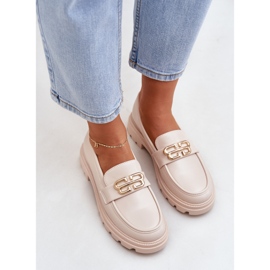 Mocasines de mujer con detalle dorado beige 3