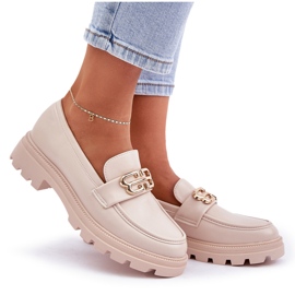 Mocasines de mujer con detalle dorado beige 9