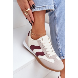 Zapatillas clásicas para mujeres con beige beige-burgundy de cuero ecológico 7