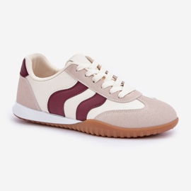 Zapatillas clásicas para mujeres con beige beige-burgundy de cuero ecológico 4