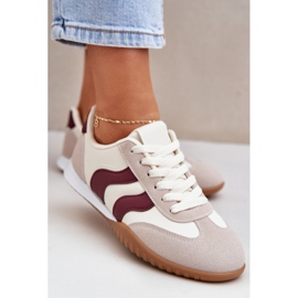 Zapatillas clásicas para mujeres con beige beige-burgundy de cuero ecológico 6