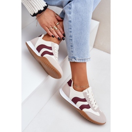 Zapatillas clásicas para mujeres con beige beige-burgundy de cuero ecológico 8