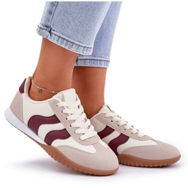 Zapatillas clásicas para mujeres con beige beige-burgundy de cuero ecológico 9