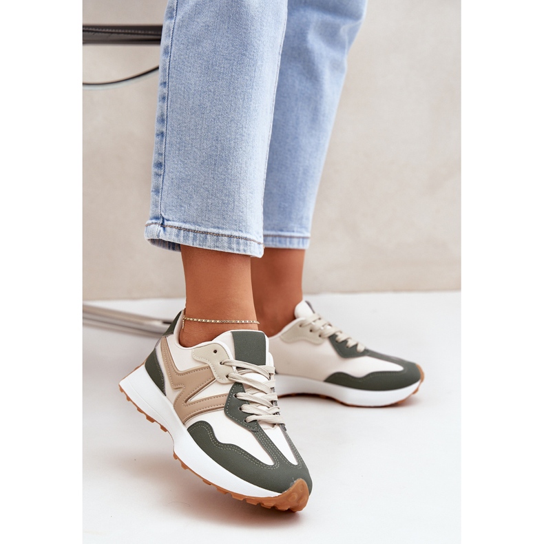 Zapatillas deportivas beige-verde para mujeres 2