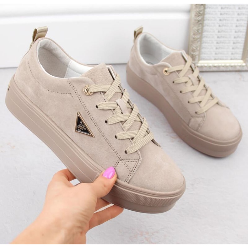 Zapatos de ante de piel con plataforma Filippo W PAW315C, beige 1