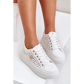 Zapatillas de zapatillas con detalles dorados blancos 11