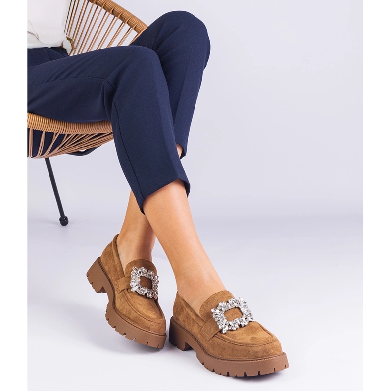 Mocasines de mujeres marrones de Ekozamsz con una elegante decoración marrón 2