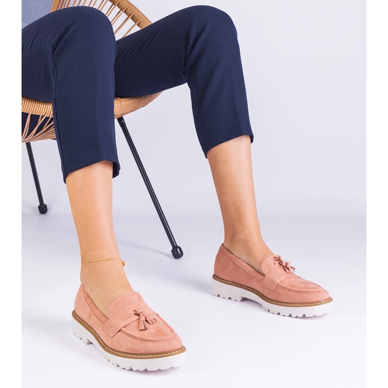 Mocasines de mujer rosa de Ekozamsz con flecos 1