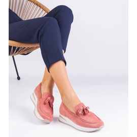 Mocasines de mujer rosa en la plataforma con flecos rosado 2