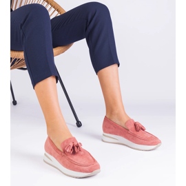 Mocasines de mujer rosa en la plataforma con flecos rosado 1