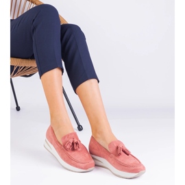 Mocasines de mujer rosa en la plataforma con flecos rosado 3