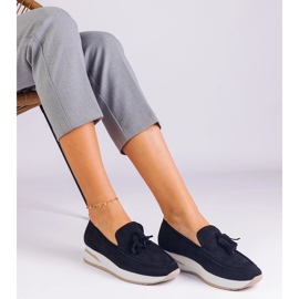 Mocasines de mujeres negras en la plataforma con flecos negro 1