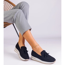 Mocasines de mujeres negras en la plataforma con flecos negro 2