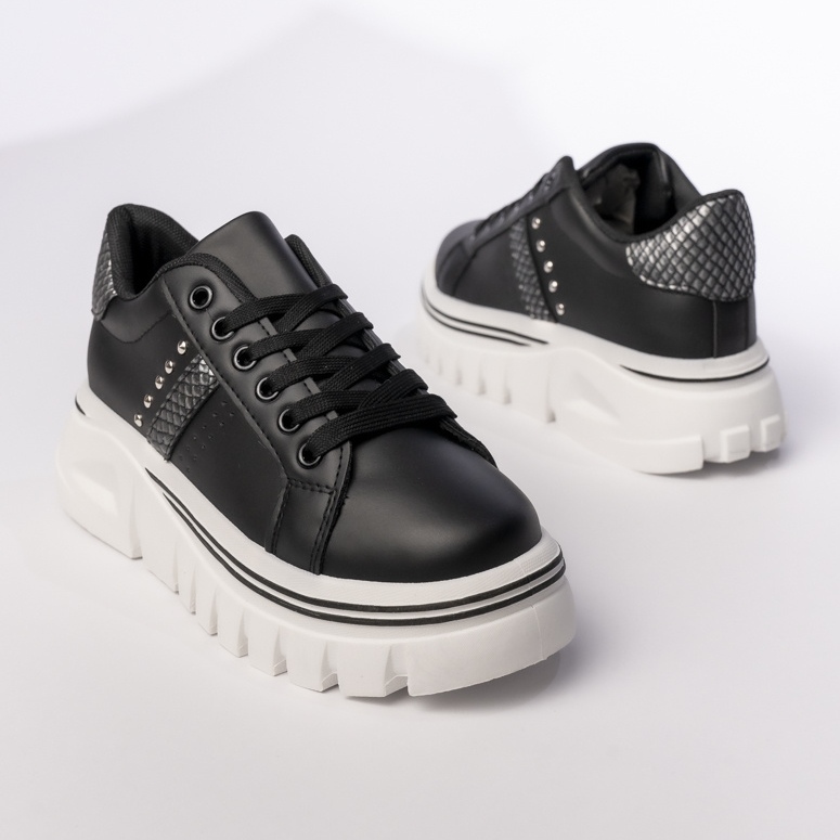 Zapatillas de deporte para mujeres en la plataforma negra con diamantes de imitación negro 1 Zapatillas de deporte para mujeres en la plataforma negra con diamantes de imitación negro 1