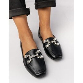 Mocasines de mujer con una decoración plateada negra negro 2