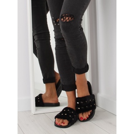 Babuchas negras con pelo y tachuelas negras negro 2