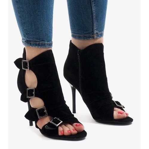 Botas de trabajo atadas de ante negro para mujer 1