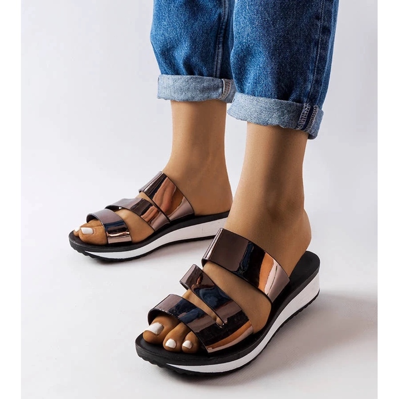 Mocasines de mujer de piel negra con suela gruesa negro 2