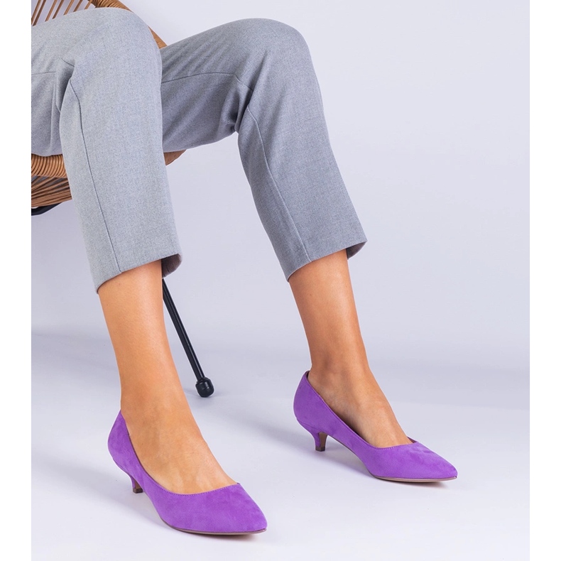 Bombas violetas de Ekozamsz en un tacón alto púrpura 1