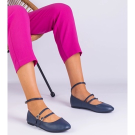 Bailarinas de la marina hecha de eco -leather con hebillas azul 1