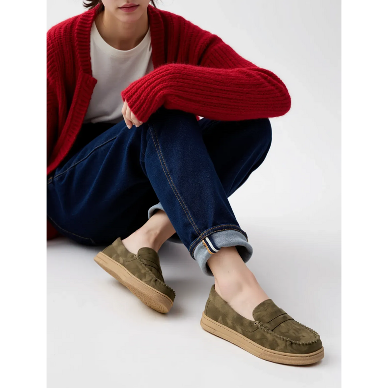 Mocasines de gamuza verde para mujeres 1