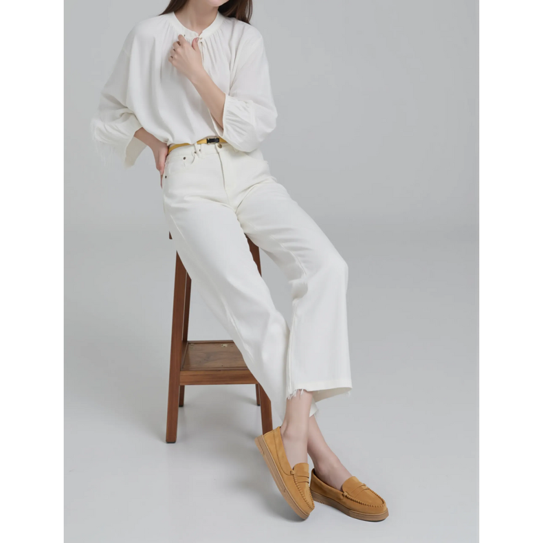 Mocasines de gamuza para el camello femenino beige 1