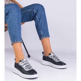 Zapatillas negras para mujeres decoradas con brillo negro 1