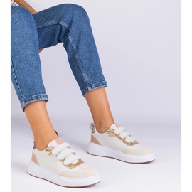 Zapatillas beige para mujeres para velcro decorado con brillo 1
