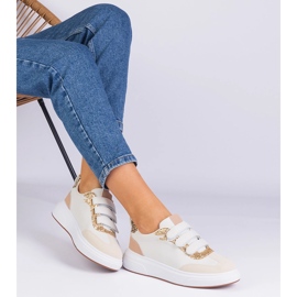 Zapatillas beige para mujeres para velcro decorado con brillo 2