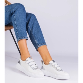 Zapatillas blancas y plateadas para mujeres para velcro decorado con brillo blanco 3