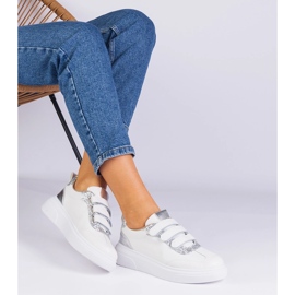 Zapatillas blancas y plateadas para mujeres para velcro decorado con brillo blanco 2