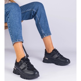 Zapatillas negras para mujeres decoradas con brillo negro 1
