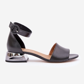Sandalias Piel Con Tacón Plateado Laura Messi 2143 Negro 1