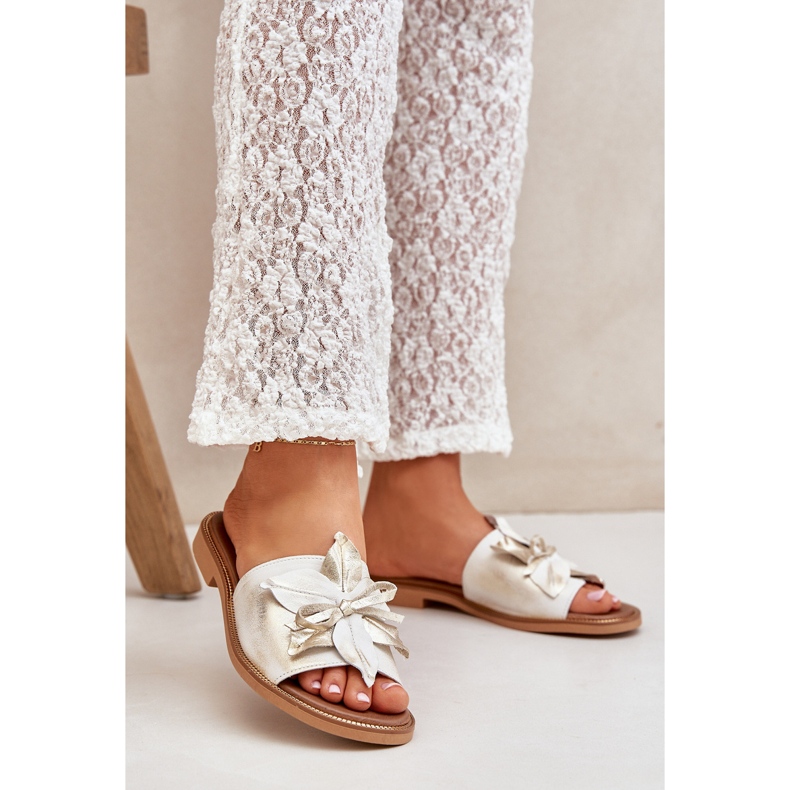 Zapatillas con decoración de cuero natural Zazoo 3667 Zloty limpia dorado 2