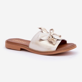 Zapatillas con decoración de cuero natural Zazoo 3667 Zloty limpia dorado 4