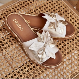 Zapatillas con decoración de cuero natural Zazoo 3667 Zloty limpia dorado 9