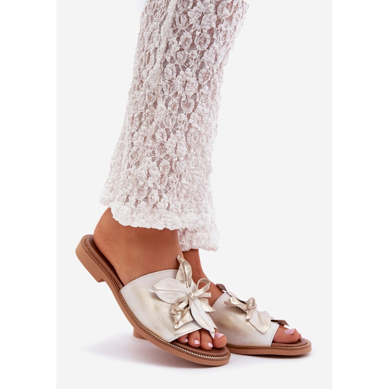 Zapatillas con decoración de cuero natural Zazoo 3667 Zloty limpia dorado 1