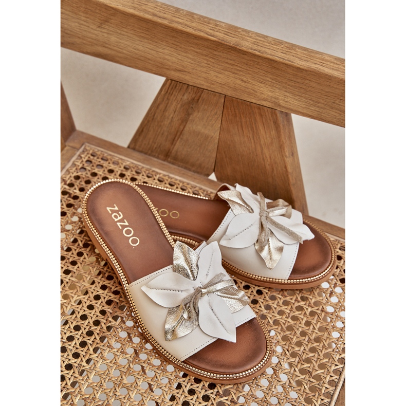 Zapatillas con decoración de cuero natural Zazoo 3667 White blanco 2