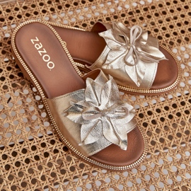 Zapatillas con decoración de cuero natural Zazoo 3667 Zlotys dorado 8