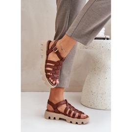 Sandalias de cuero para mujeres Zazoo 3695 Brown marrón 5