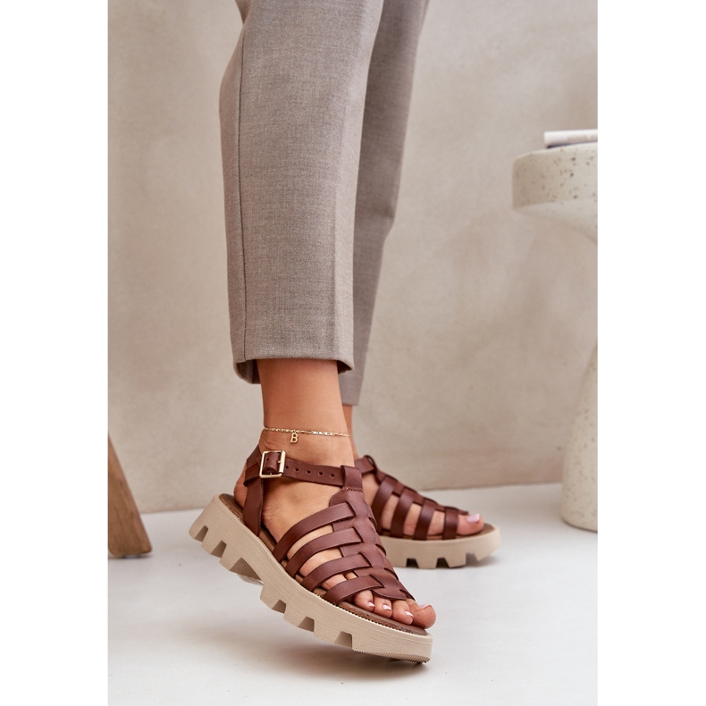 Sandalias de cuero para mujeres Zazoo 3695 Brown marrón 2