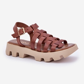 Sandalias de cuero para mujeres Zazoo 3695 Brown marrón 4