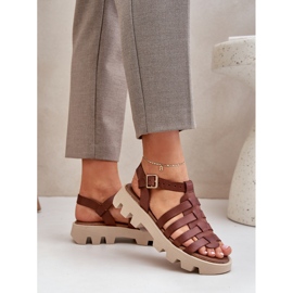 Sandalias de cuero para mujeres Zazoo 3695 Brown marrón 3