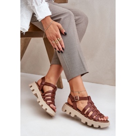 Sandalias de cuero para mujeres Zazoo 3695 Brown marrón 6